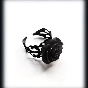 3/$25 Chunky Adjustable Open Black Lace Style with Black Rose Ring Gothic